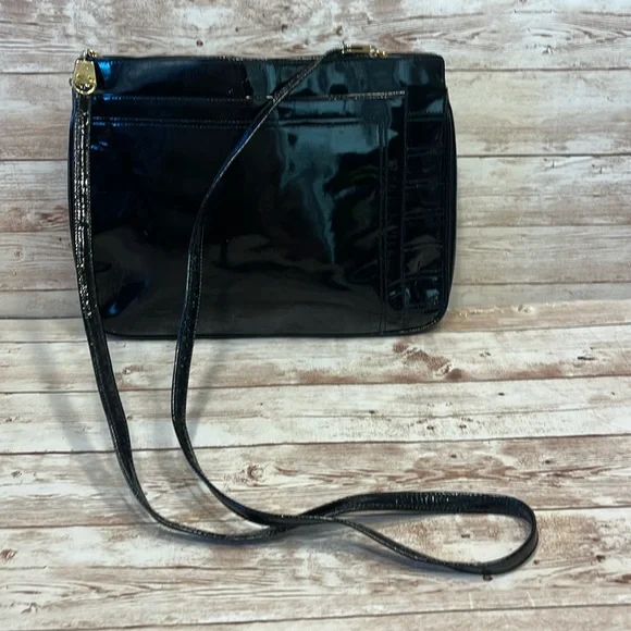 Ferragamo Salvatore Ferragamo Black Patent Leather Mini Shoulder Bag Clutch - Picture 1 of 16